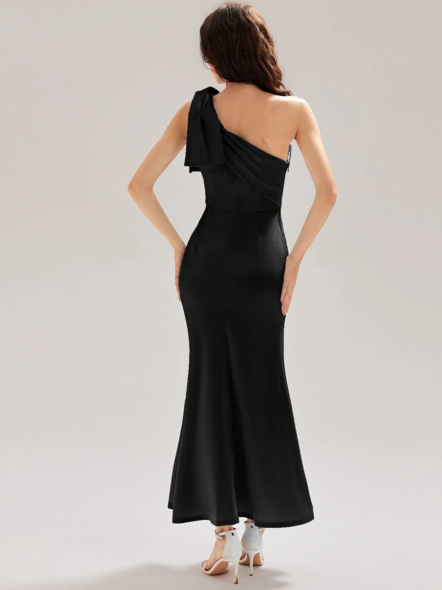 ever ROSIE|Bowknot One Shoulder Satin Evening Dress - Image 16