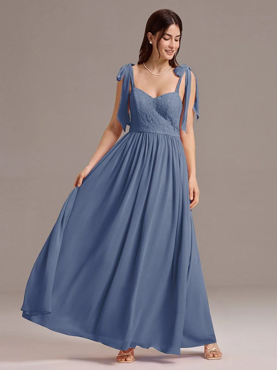ever FRANCIE|U Shaped Back Tie Strap Lace Maxi Bridesmaid Dresses - Image 15