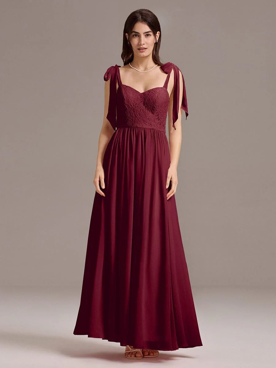 ever FRANCIE|U Shaped Back Tie Strap Lace Maxi Bridesmaid Dresses - Image 29