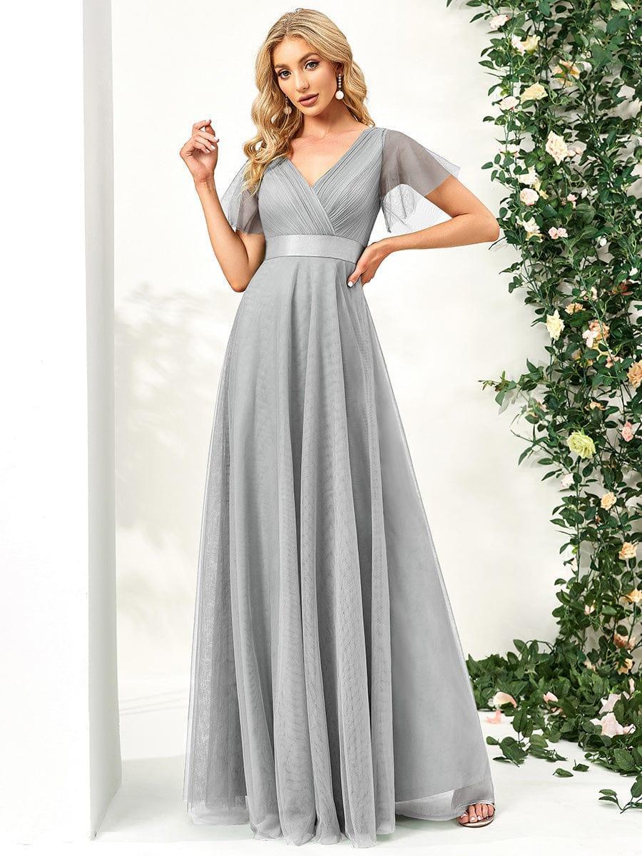 ever MISTE|Double V-Neck Tulle Floor-Length Bridesmaid Dress - Image 21