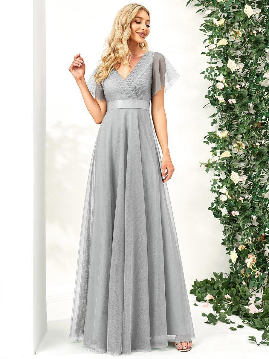 ever MISTE|Double V-Neck Tulle Floor-Length Bridesmaid Dress - Image 24