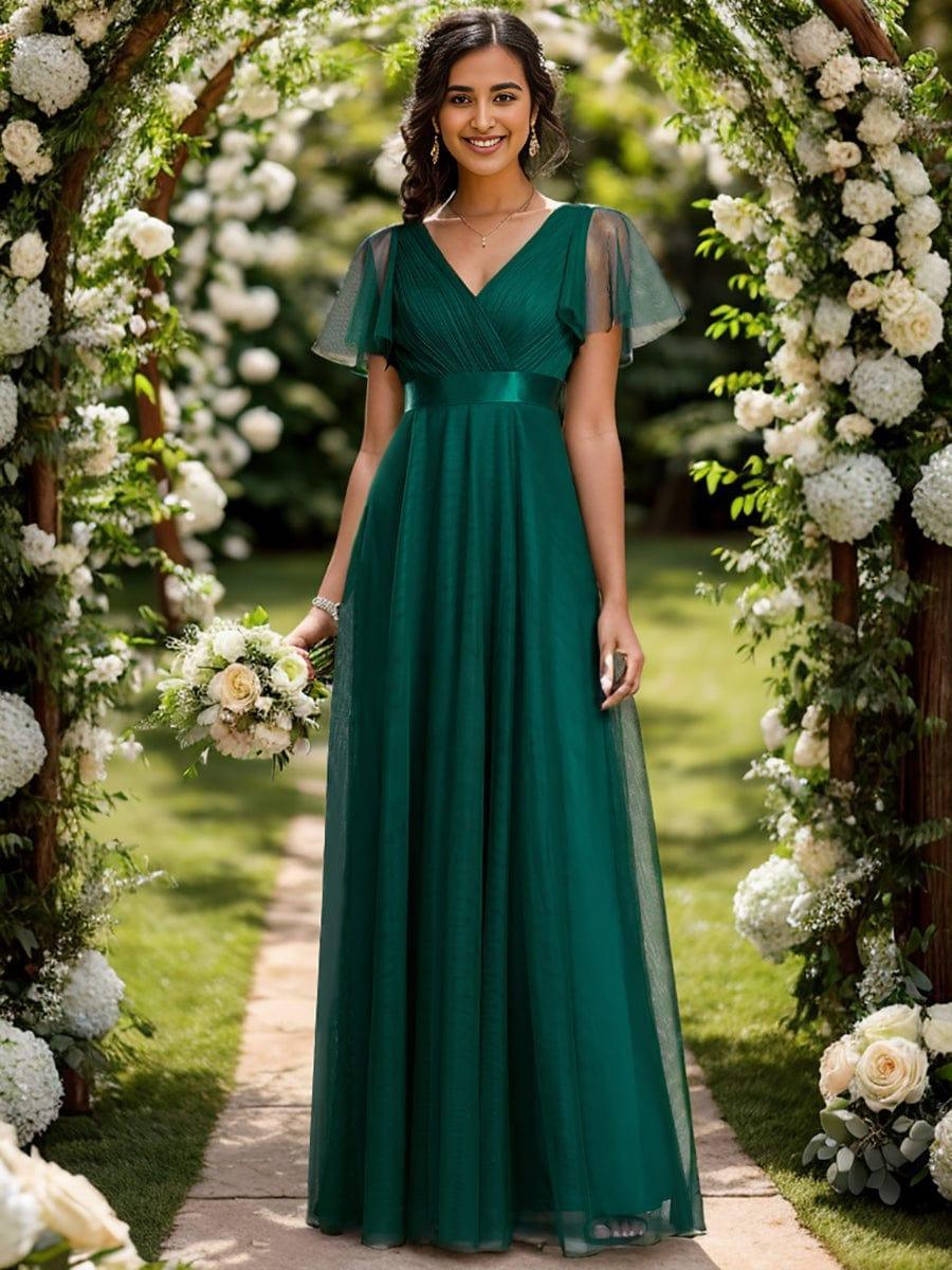 ever MISTE|Double V-Neck Tulle Floor-Length Bridesmaid Dress - Image 37