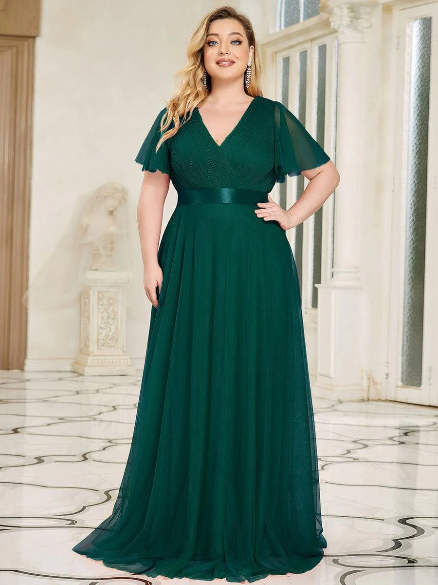 ever MISTE|Double V-Neck Tulle Floor-Length Bridesmaid Dress - Image 38