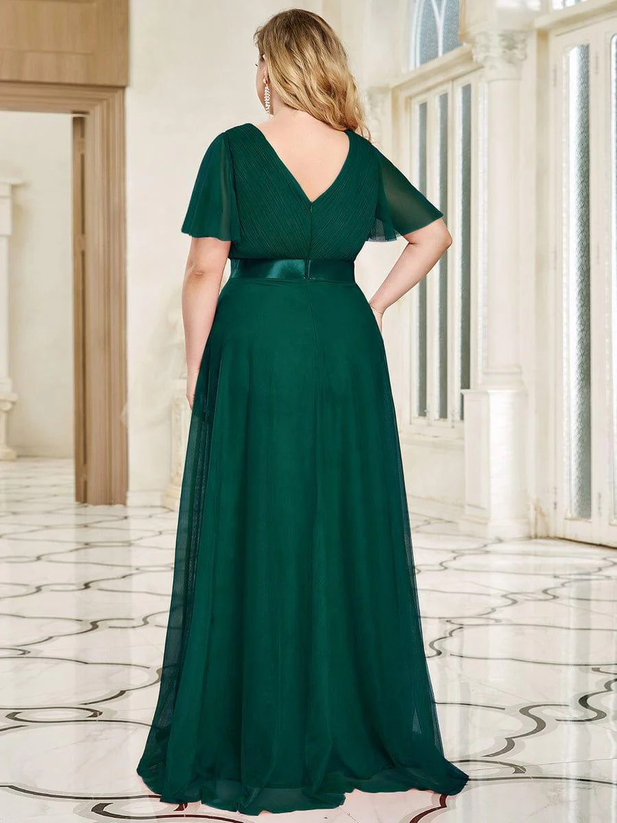ever MISTE|Double V-Neck Tulle Floor-Length Bridesmaid Dress - Image 39