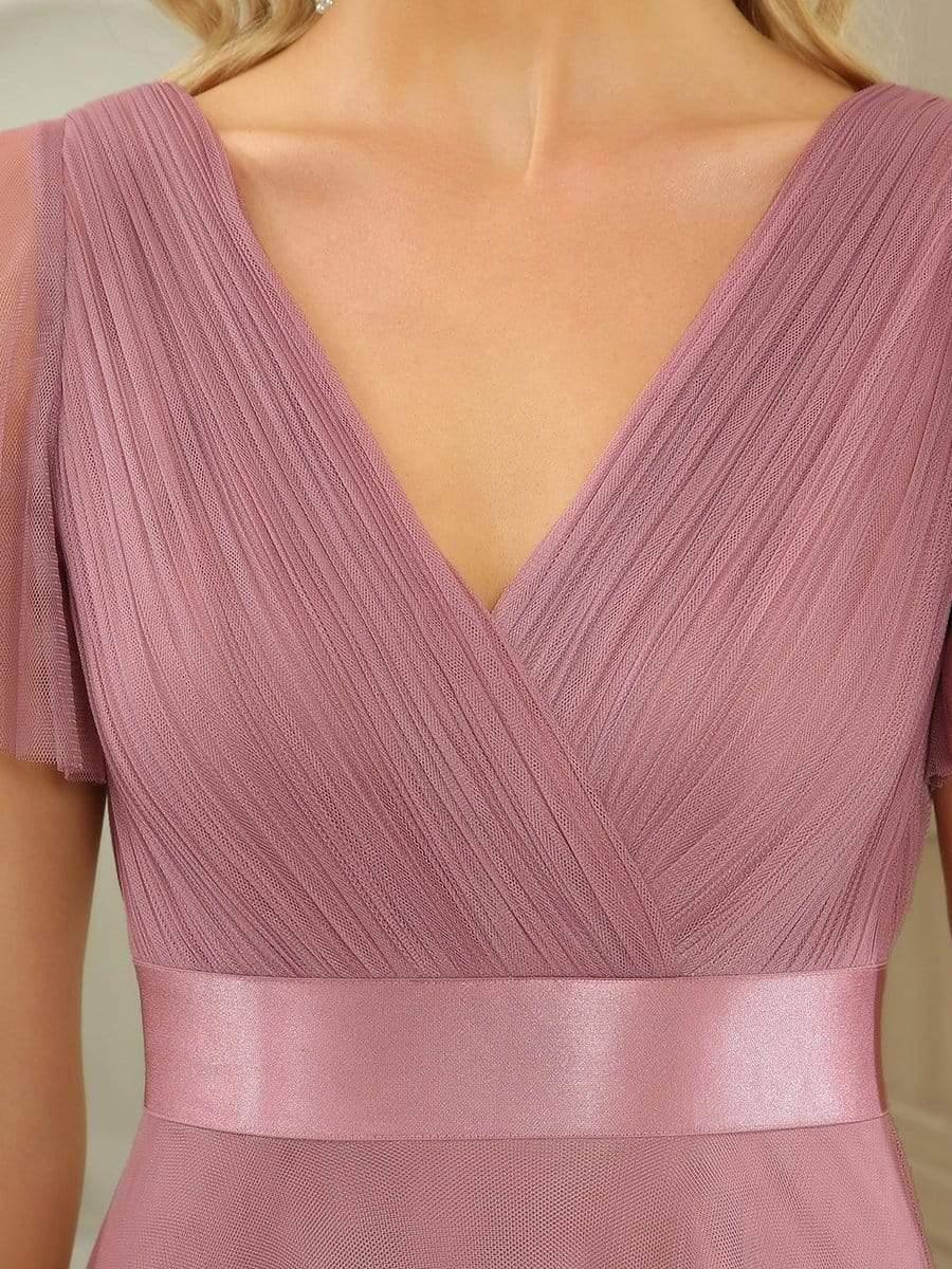 ever MISTE|Double V-Neck Tulle Floor-Length Bridesmaid Dress - Image 54