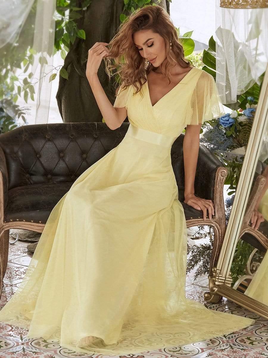 ever MISTE|Double V-Neck Tulle Floor-Length Bridesmaid Dress - Image 69