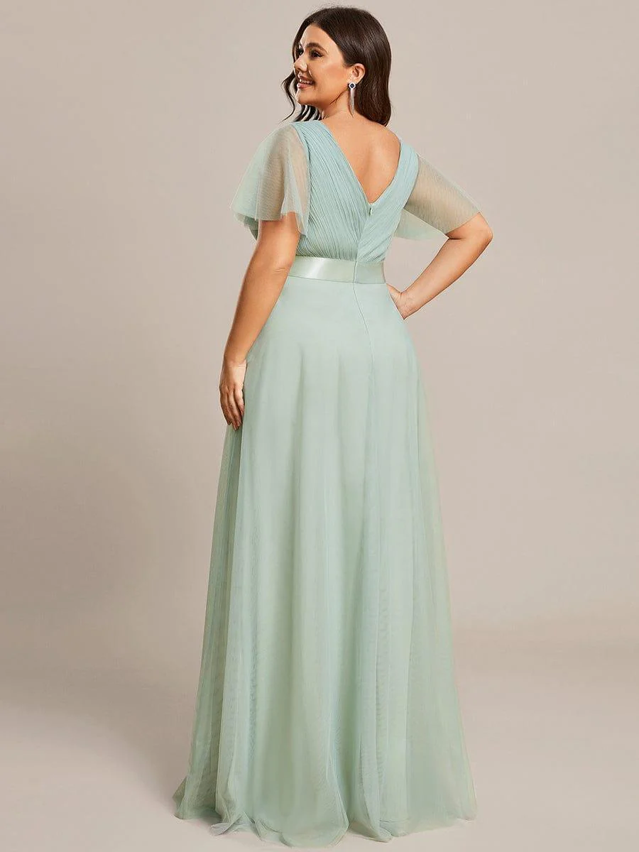 ever MISTE|Double V-Neck Tulle Floor-Length Bridesmaid Dress - Image 10