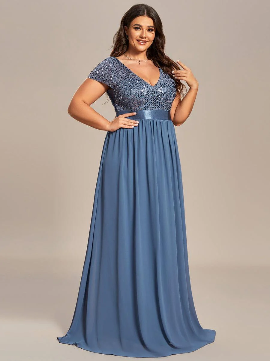 ever MIRAGE|V-Neck Cap Sleeve Sequin & Chiffon Empire Waist Evening Dress - Image 40