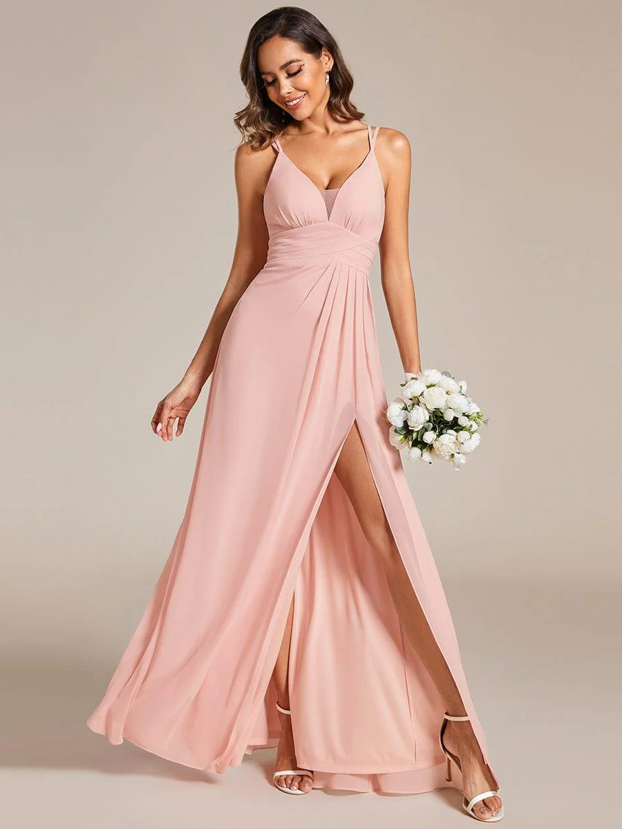 V-Neck Chiffon Bridesmaid Dress with High Slit(Final Sale) - Image 7