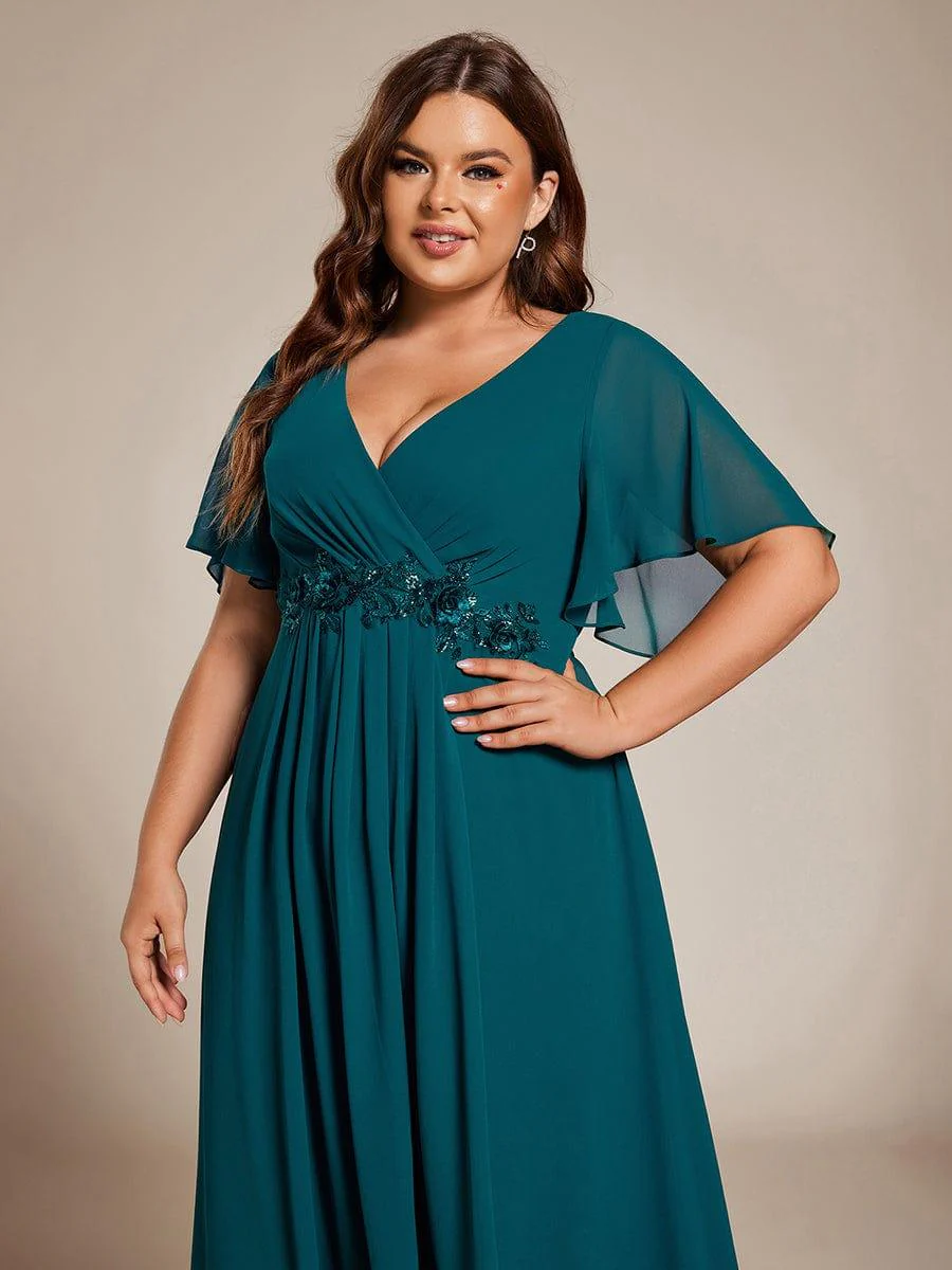 ever DAHLIA|V-Neck Chiffon Midi Evening Dress with Waist Applique(Final Sale) - Image 109