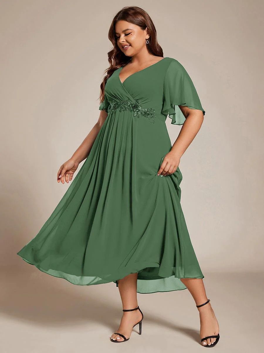ever DAHLIA|V-Neck Chiffon Midi Evening Dress with Waist Applique(Final Sale) - Image 121