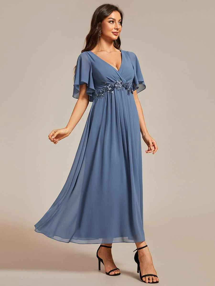 ever DAHLIA|V-Neck Chiffon Midi Evening Dress with Waist Applique(Final Sale) - Image 26