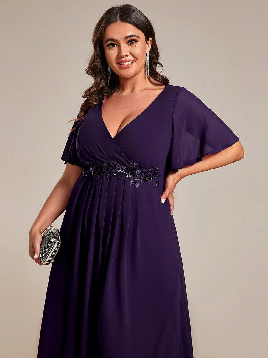 ever DAHLIA|V-Neck Chiffon Midi Evening Dress with Waist Applique(Final Sale) - Image 65
