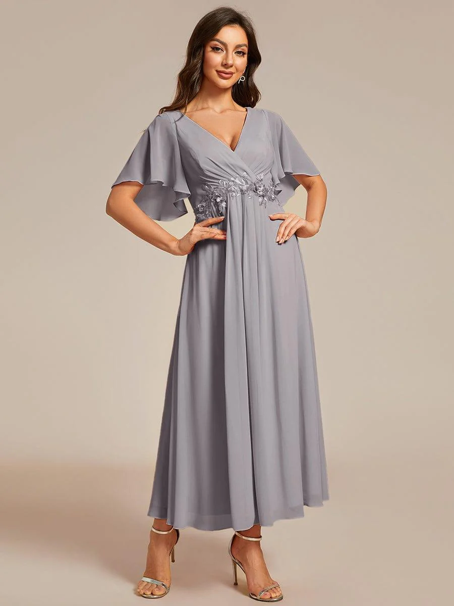 ever DAHLIA|V-Neck Chiffon Midi Evening Dress with Waist Applique(Final Sale) - Image 68