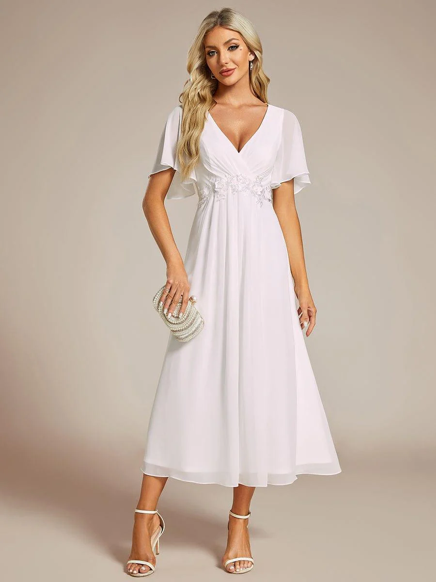 ever DAHLIA|V-Neck Chiffon Midi Evening Dress with Waist Applique(Final Sale) - Image 7
