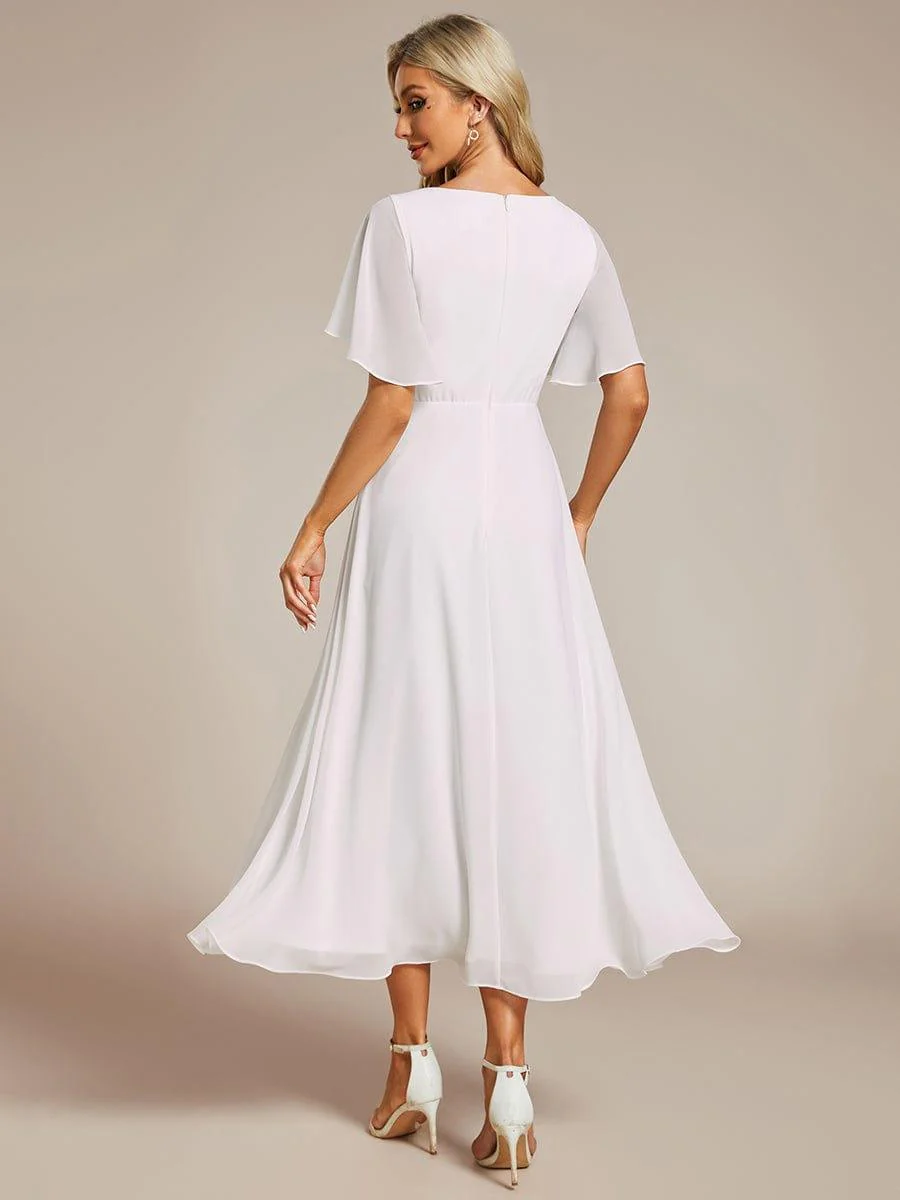 ever DAHLIA|V-Neck Chiffon Midi Evening Dress with Waist Applique(Final Sale) - Image 8