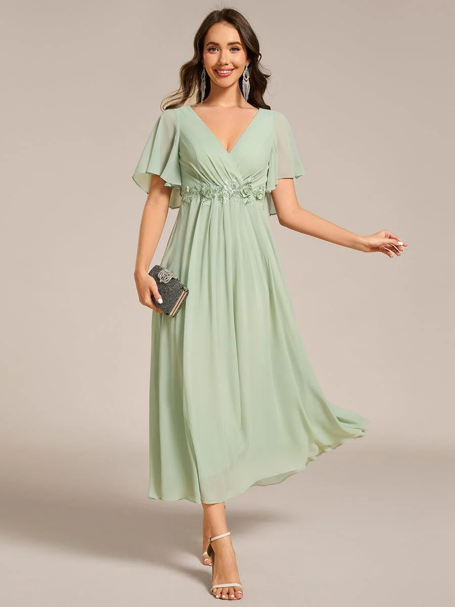 ever DAHLIA|V-Neck Chiffon Midi Evening Dress with Waist Applique(Final Sale) - Image 84