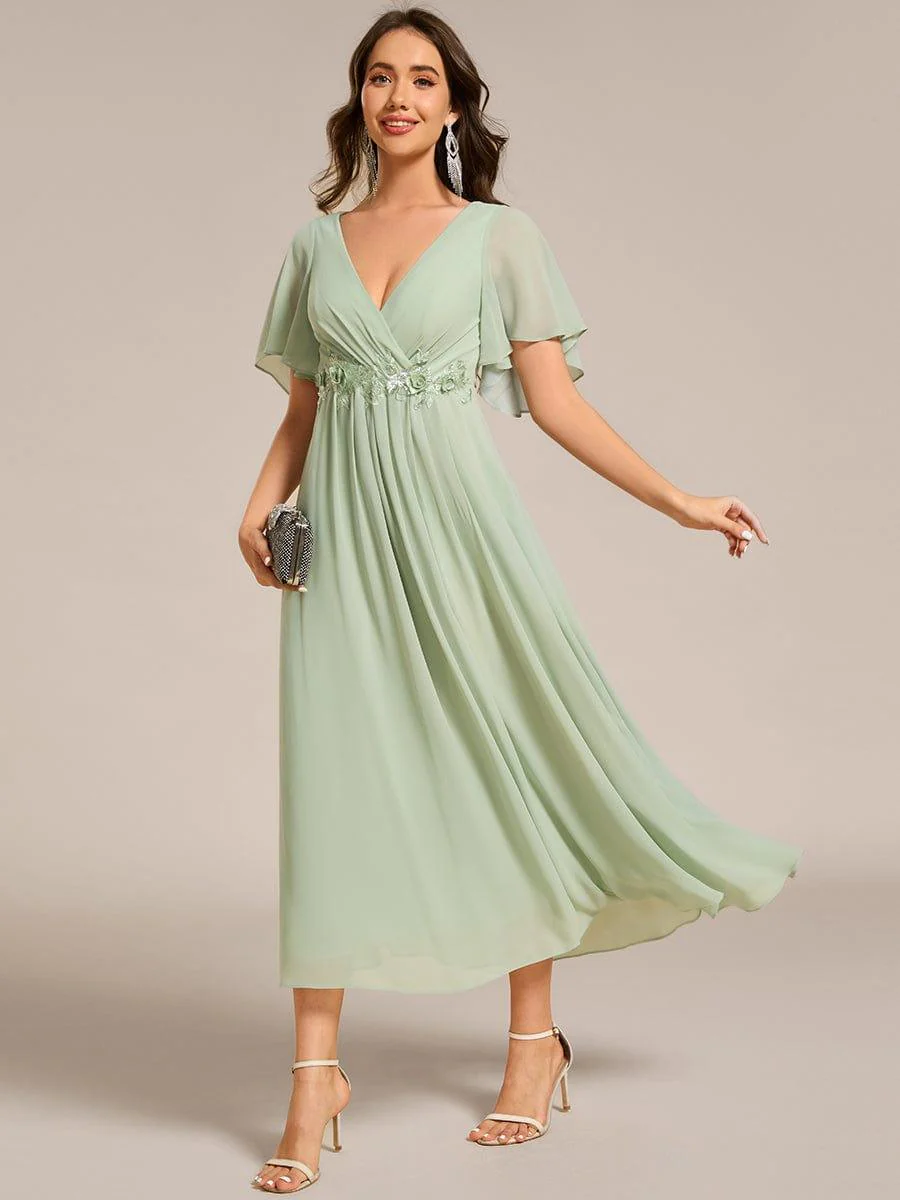 ever DAHLIA|V-Neck Chiffon Midi Evening Dress with Waist Applique(Final Sale) - Image 87