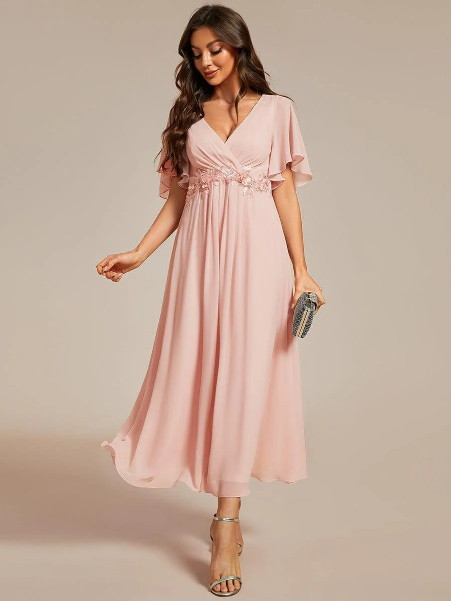 ever DAHLIA|V-Neck Chiffon Midi Mother of the Bride Dress with Waist Applique(Final Sale) - Image 38