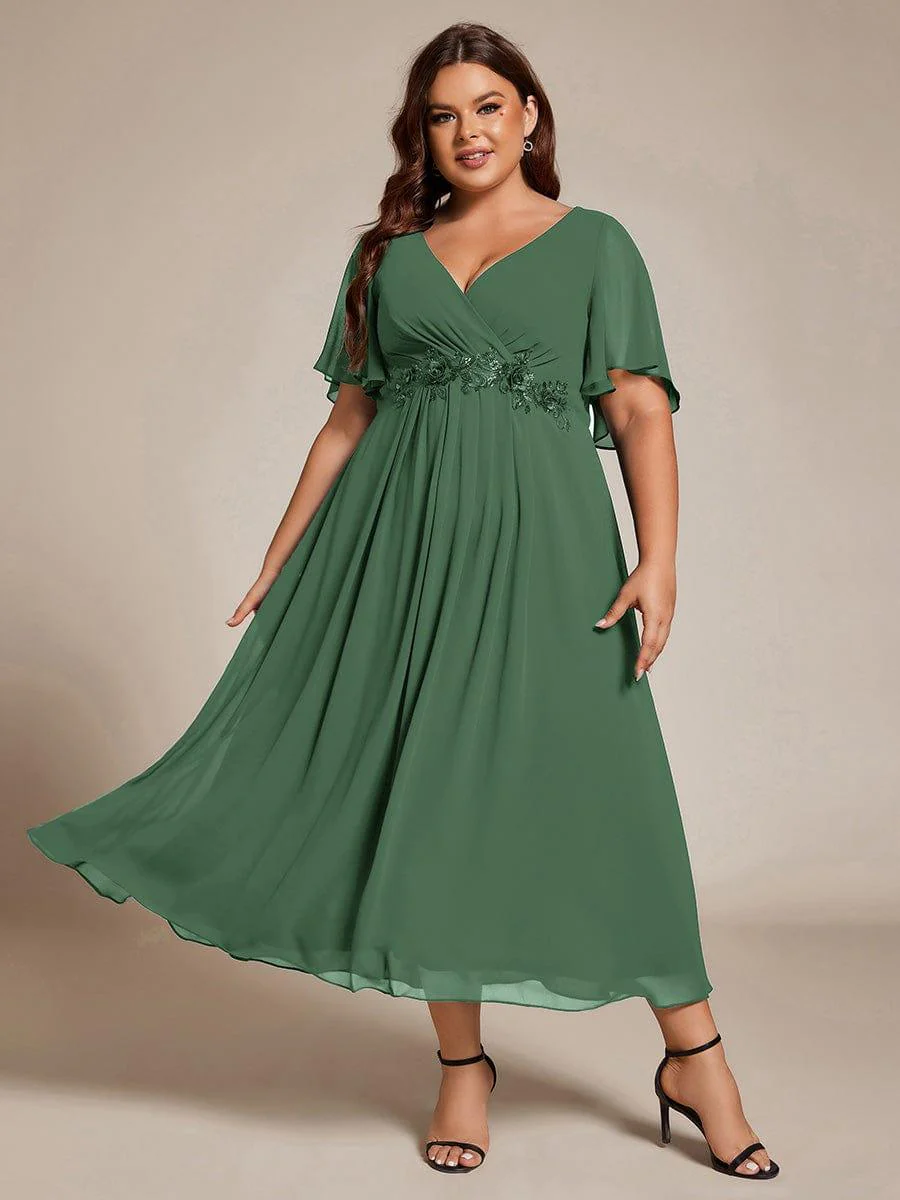 ever DAHLIA|V-Neck Chiffon Midi Wedding Guest Dress with Waist Applique(Final Sale) - Image 123