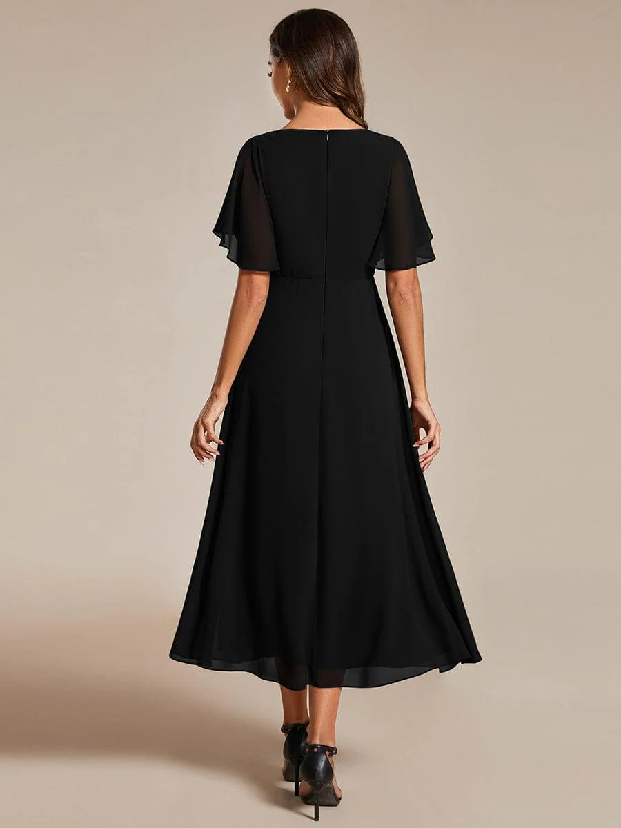 ever DAHLIA|V-Neck Chiffon Midi Wedding Guest Dress with Waist Applique(Final Sale) - Image 16