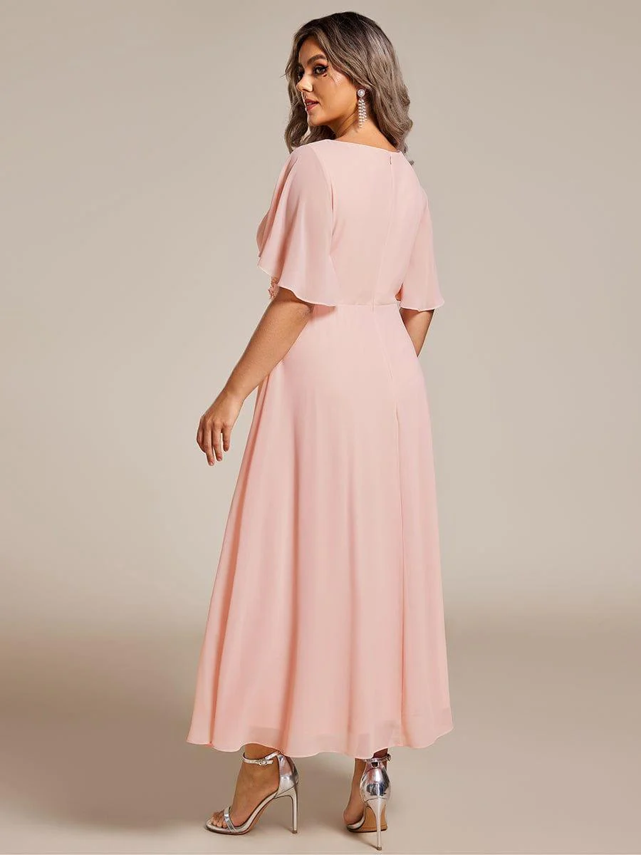 ever DAHLIA|V-Neck Chiffon Midi Wedding Guest Dress with Waist Applique(Final Sale) - Image 45