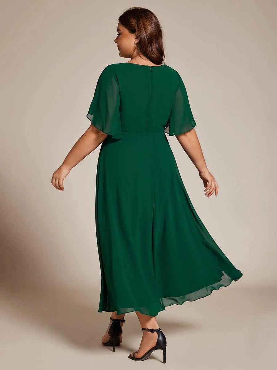 ever DAHLIA|V-Neck Chiffon Midi Wedding Guest Dress with Waist Applique(Final Sale) - Image 59