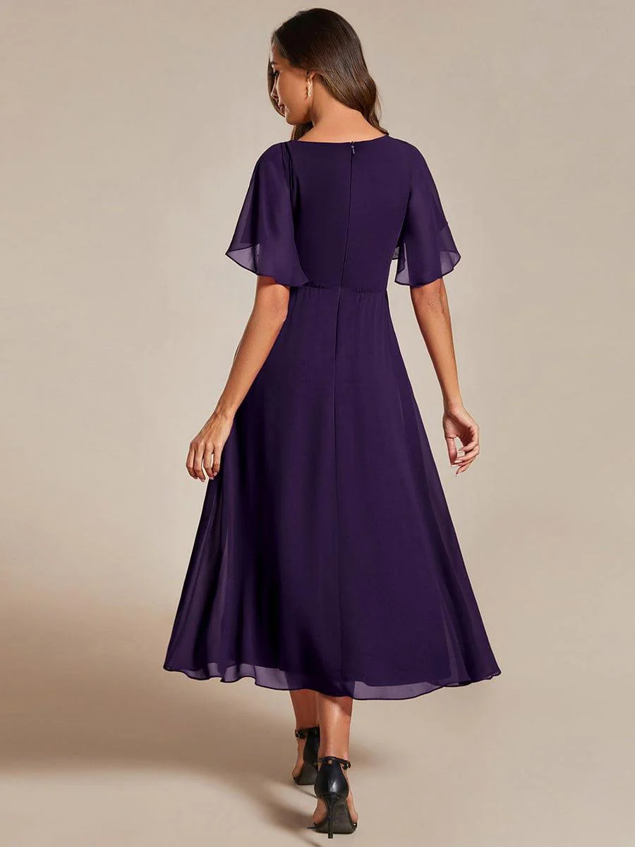 ever DAHLIA|V-Neck Chiffon Midi Wedding Guest Dress with Waist Applique(Final Sale) - Image 62