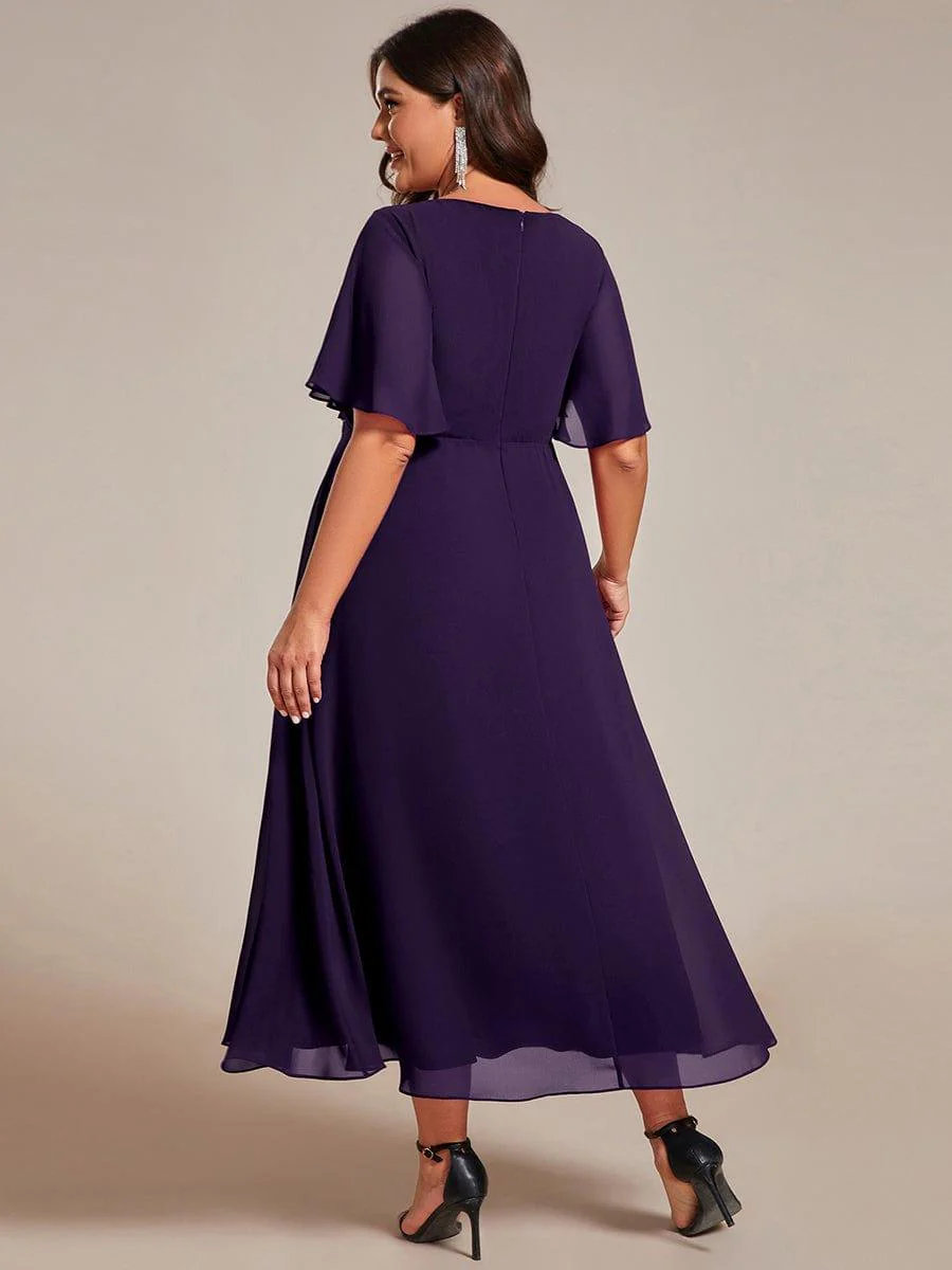 ever DAHLIA|V-Neck Chiffon Midi Wedding Guest Dress with Waist Applique(Final Sale) - Image 67