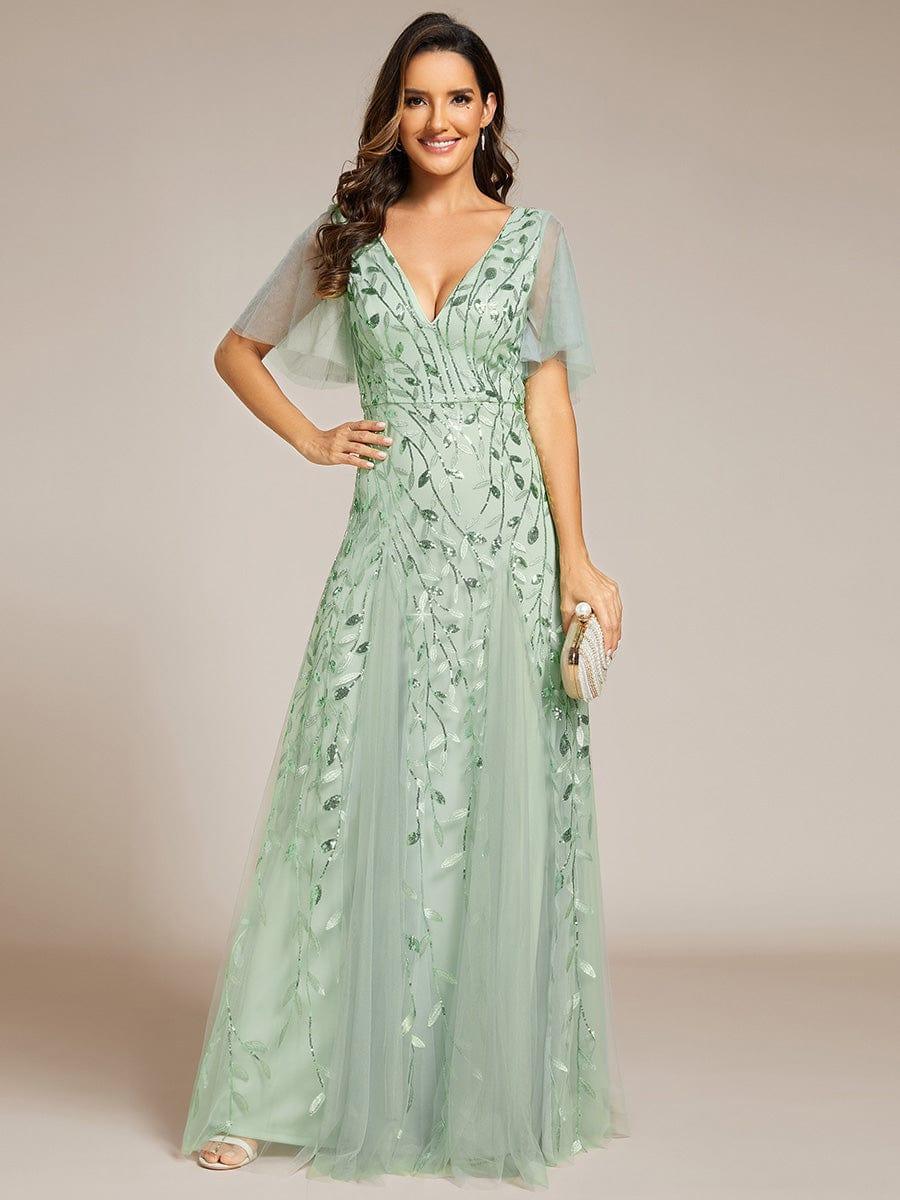 ever ASTRAL|Romantic Shimmery V Neck Ruffle Sleeves Maxi Long Evening Gowns - Image 111
