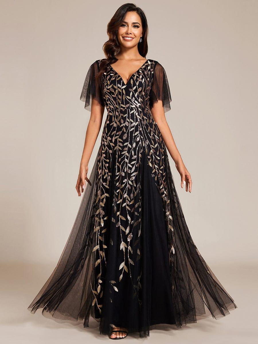 ever ASTRAL|Romantic Shimmery V Neck Ruffle Sleeves Maxi Long Evening Gowns - Image 157