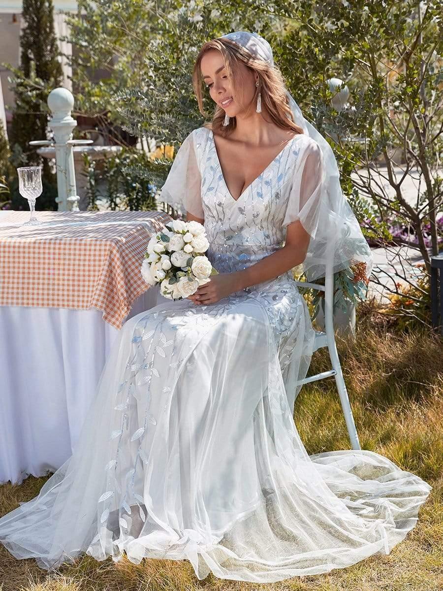 ever ASTRAL|Romantic Shimmery V Neck Ruffle Sleeves Maxi Long Evening Gowns - Image 39