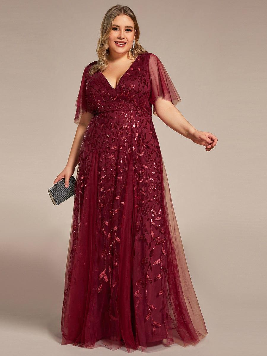 ever ASTRAL|Romantic Shimmery V Neck Ruffle Sleeves Maxi Long Evening Gowns - Image 53