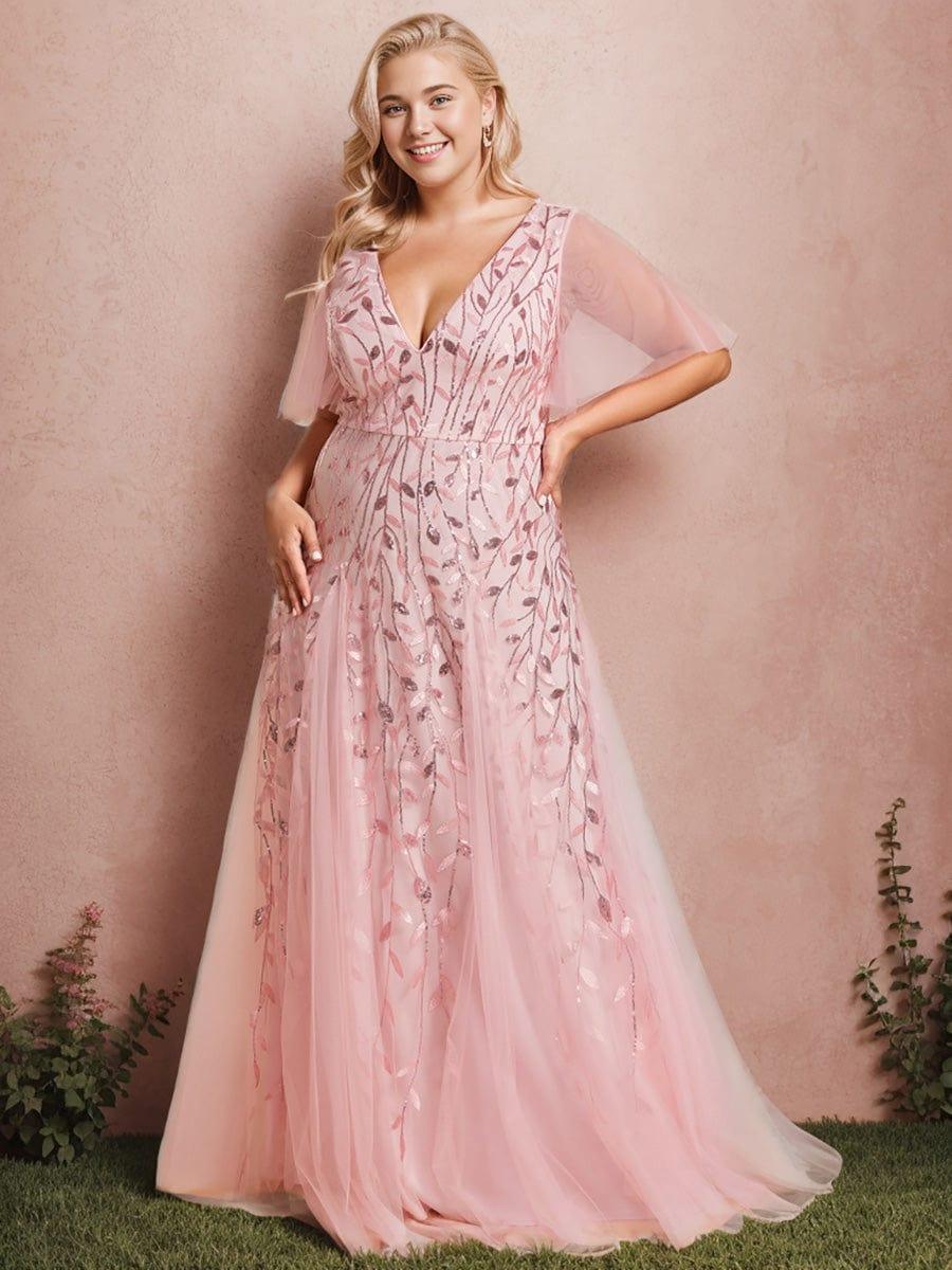 ever ASTRAL|Romantic Shimmery V Neck Ruffle Sleeves Maxi Long Evening Gowns - Image 88