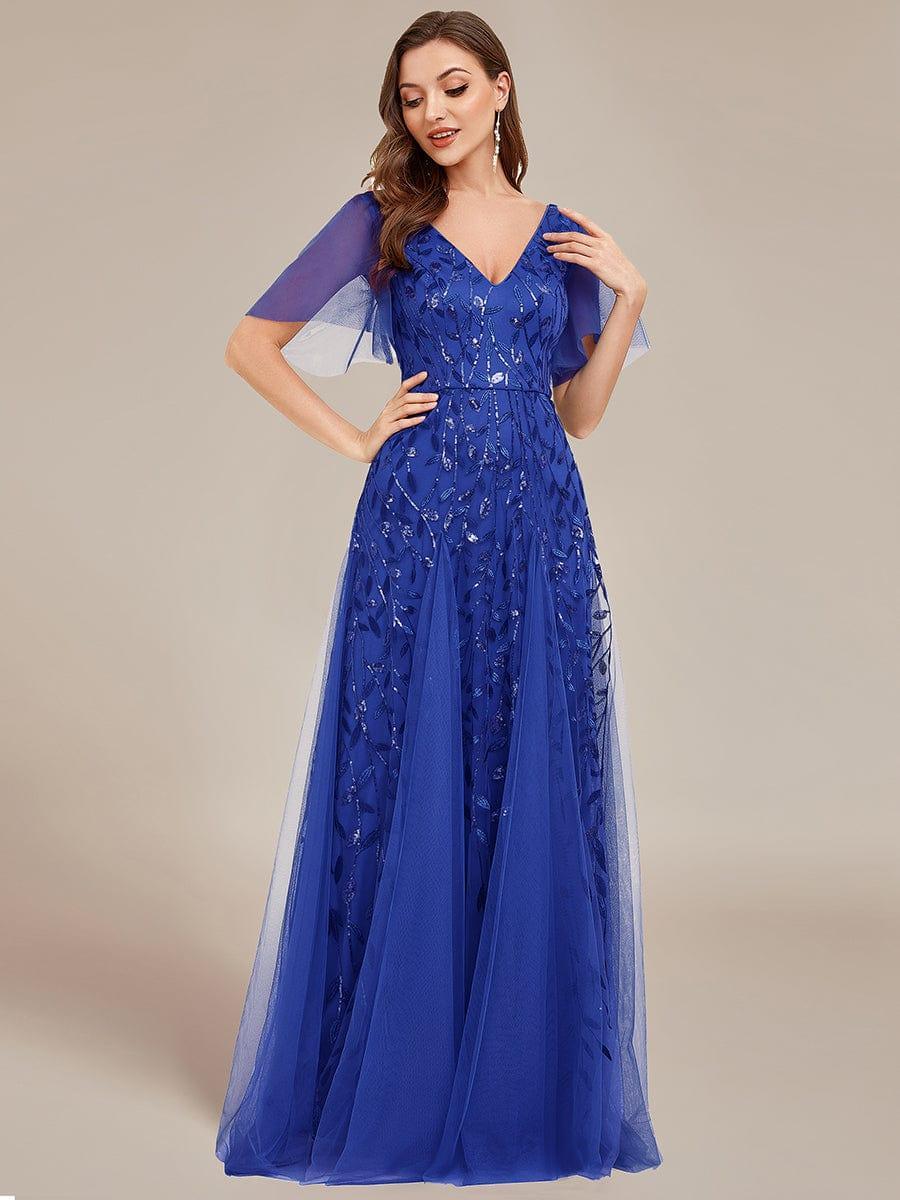 ever ASTRAL|Romantic Shimmery V Neck Ruffle Sleeves Maxi Long Evening Gowns - Image 94