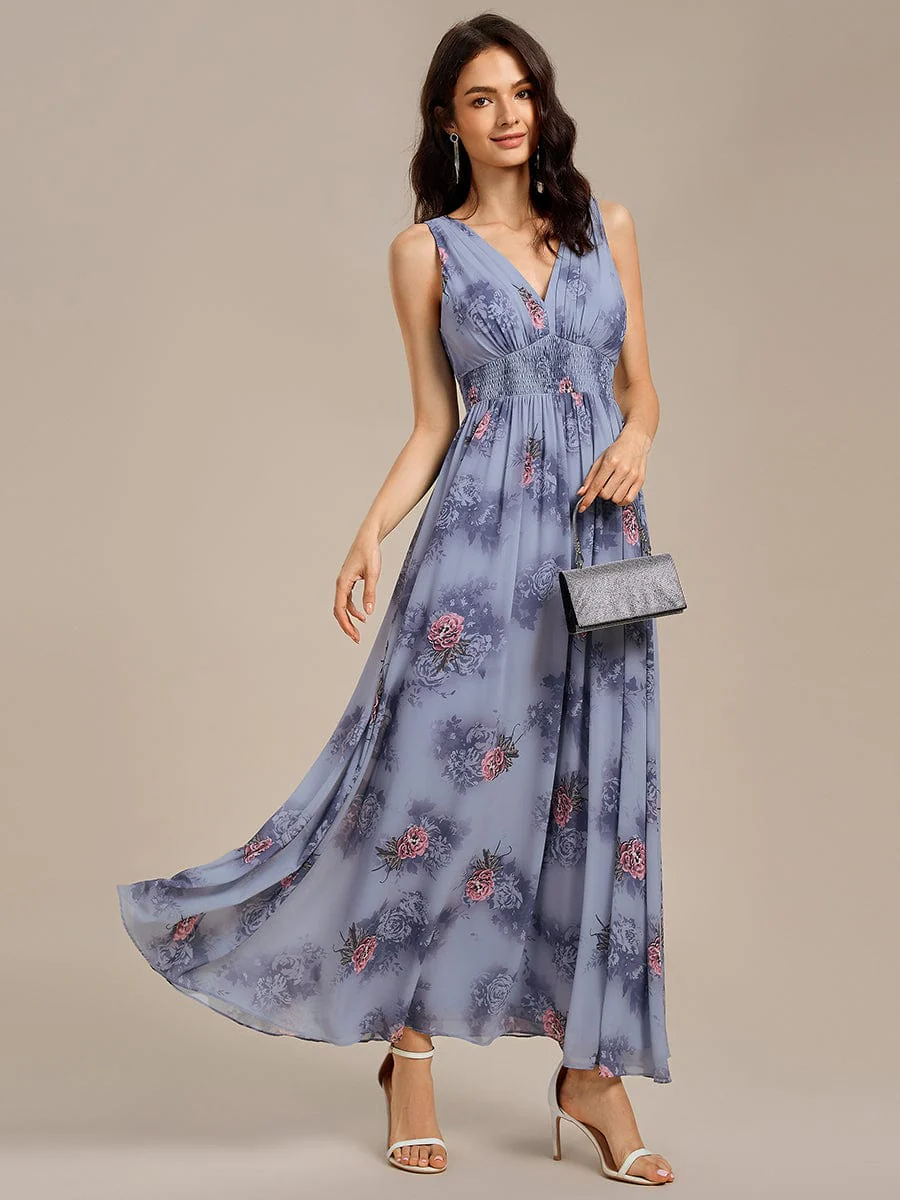 ever ELOWEN|V Neck Floral Sleeveless Maxi Evening Dress