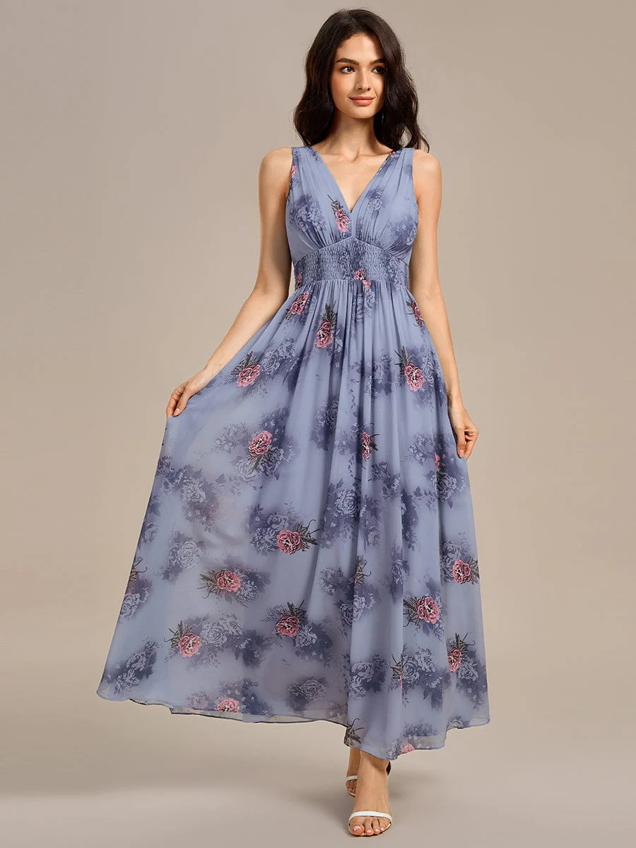 ever ELOWEN|V Neck Floral Sleeveless Maxi Evening Dress - Image 4