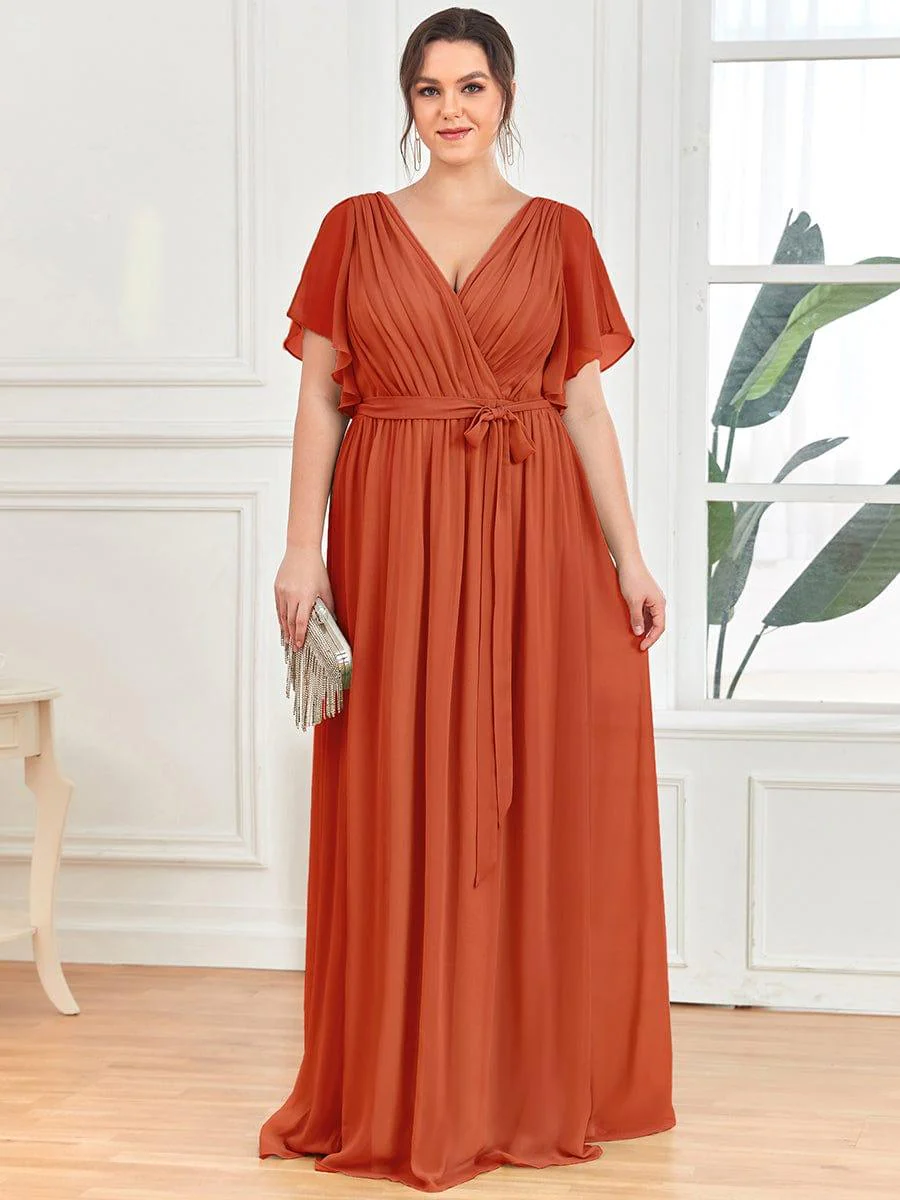ever LEORA|V-Neck Flutter Sleeve Floor-Length A-Line Chiffon Bridesmaid Dress - Image 10