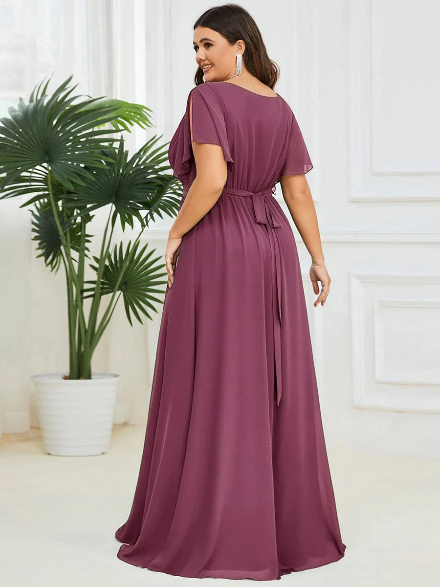 ever LEORA|V-Neck Flutter Sleeve Floor-Length A-Line Chiffon Bridesmaid Dress - Image 48
