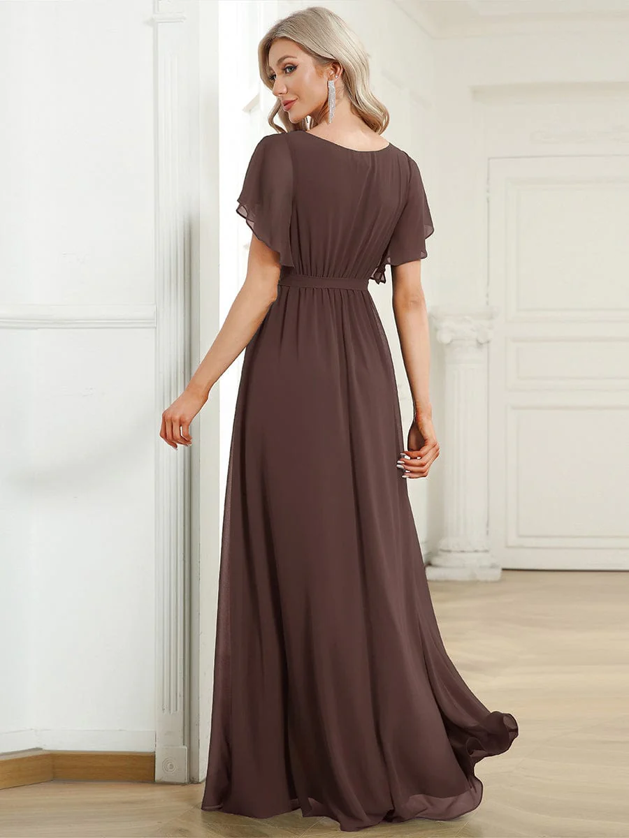 ever LEORA|V-Neck Flutter Sleeve Floor-Length A-Line Chiffon Bridesmaid Dress - Image 53