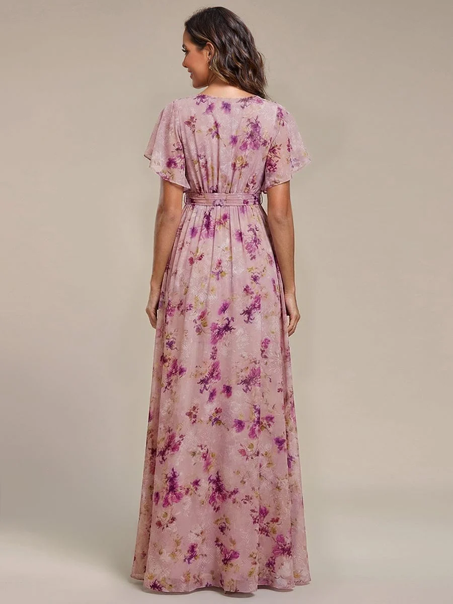 ever LEORA|V-Neck Flutter Sleeve Floor-Length A-Line Chiffon Bridesmaid Dress - Image 73