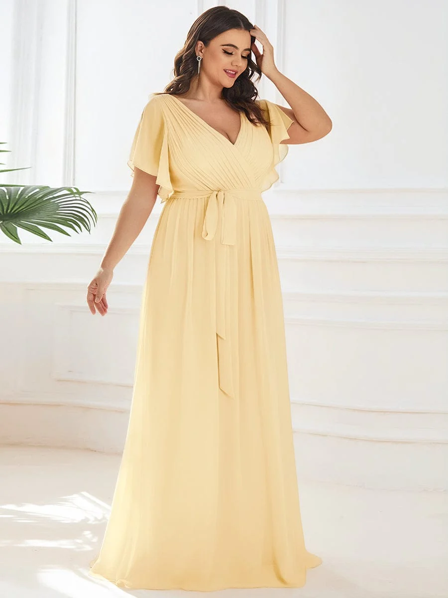 ever LEORA|V-Neck Flutter Sleeve Floor-Length A-Line Chiffon Evening Dress - Image 173