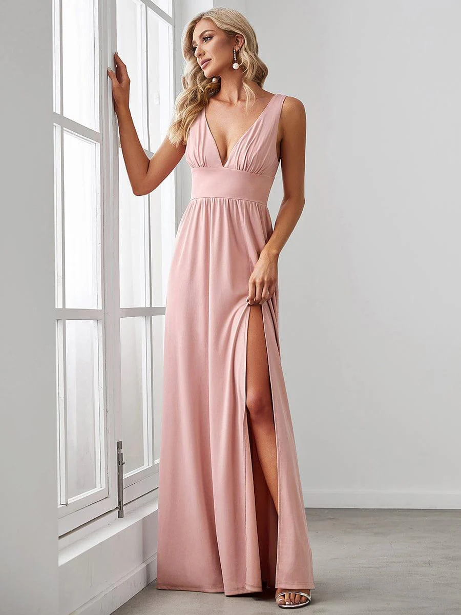 ever SORAYA|V-Neck High Slit Empire Waist Floor-Length Evening Dress - Image 139