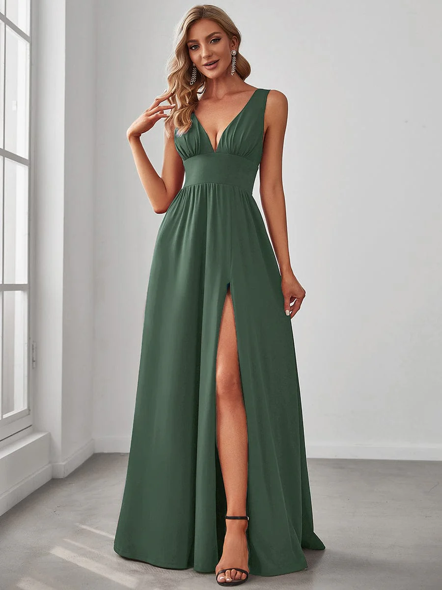 ever SORAYA|V-Neck High Slit Empire Waist Floor-Length Evening Dress - Image 175