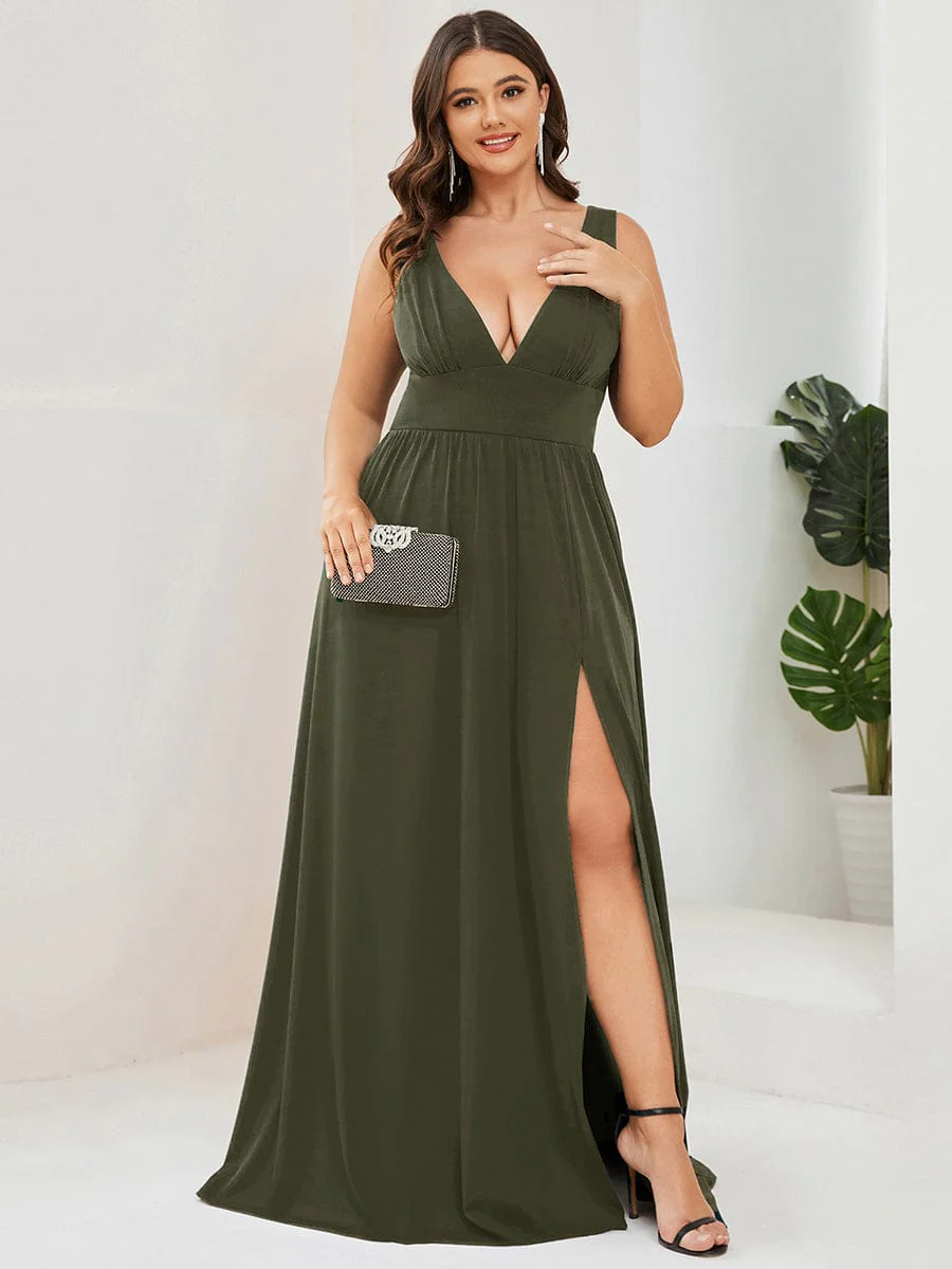 ever SORAYA|V-Neck High Slit Empire Waist Floor-Length Evening Dress - Image 200