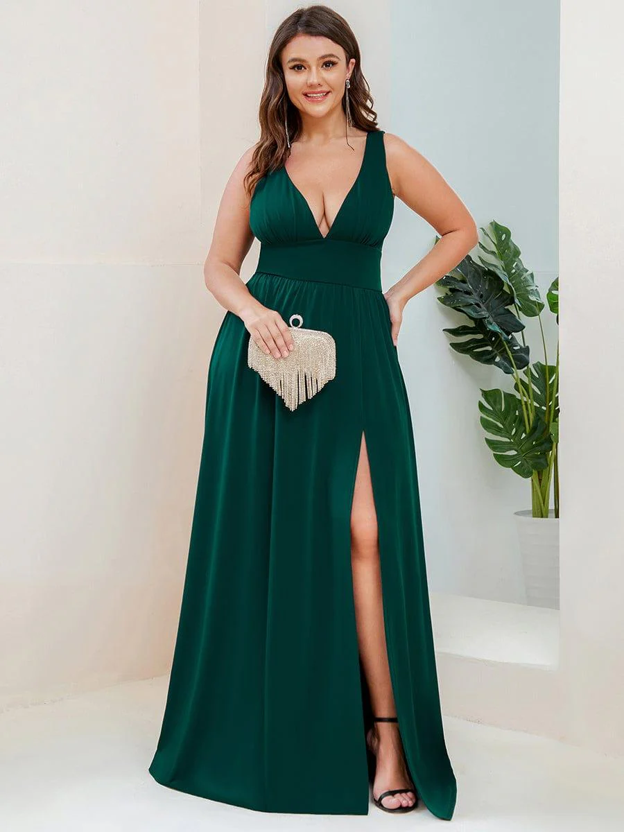 ever SORAYA|V-Neck High Slit Empire Waist Floor-Length Evening Dress - Image 48