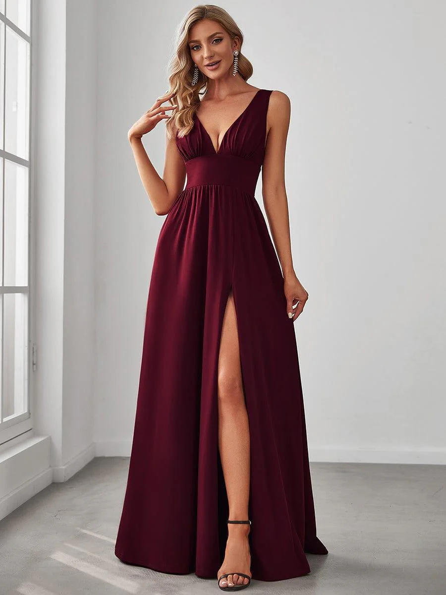 ever SORAYA|V-Neck High Slit Empire Waist Floor-Length Evening Dress - Image 8