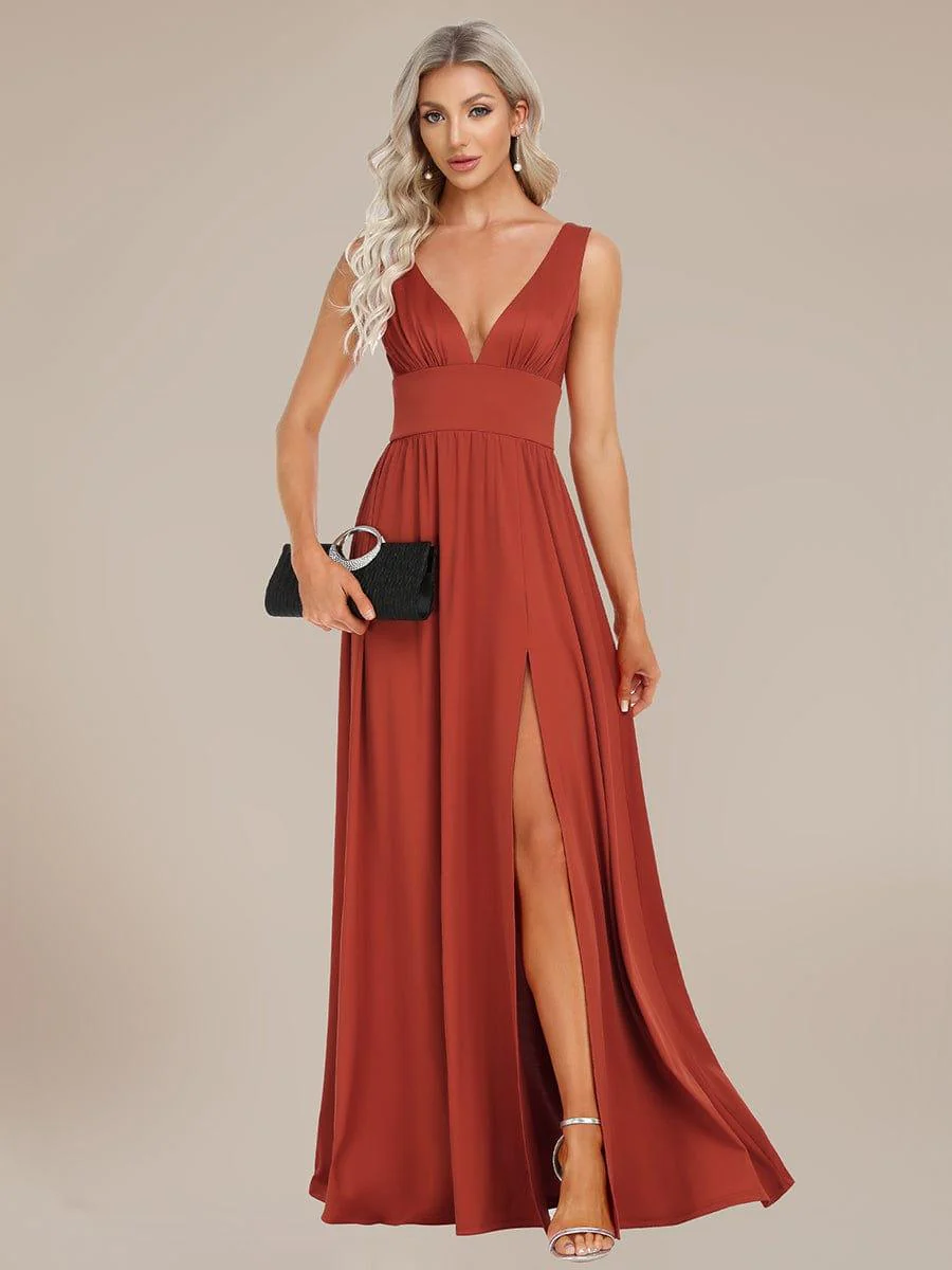 ever SORAYA|V-Neck High Slit Empire Waist Floor-Length Evening Dress - Image 89