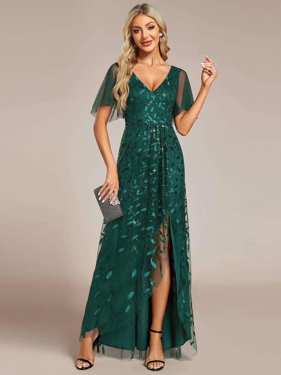 ever ALIX|V-Neck High Slit Sequined Wedding Guest Dresses