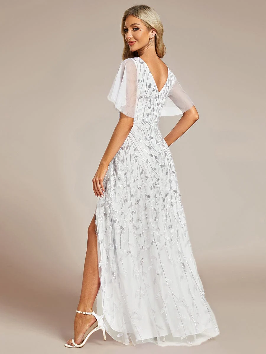 ever ALIX|V-Neck High Slit Sequined Wedding Guest Dresses - Image 116
